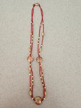 RARE ITALY HANDMADE ANTICA MURRINA VENEZIA MURANO GLASS RED GOLD STRAND NECKLACE